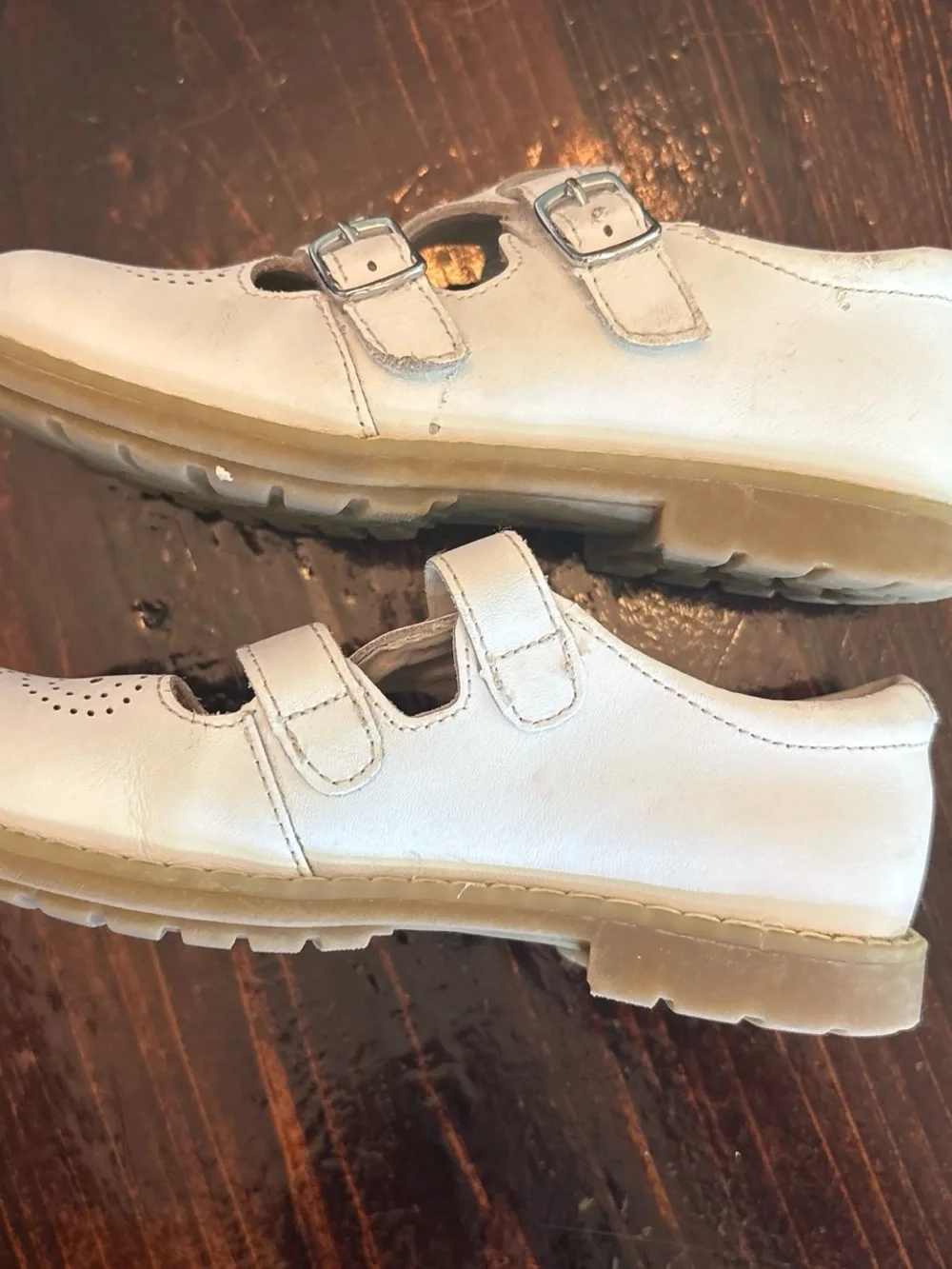 L'Amour Cream Girls Double-Strap Perforated Mary Jane Shoes